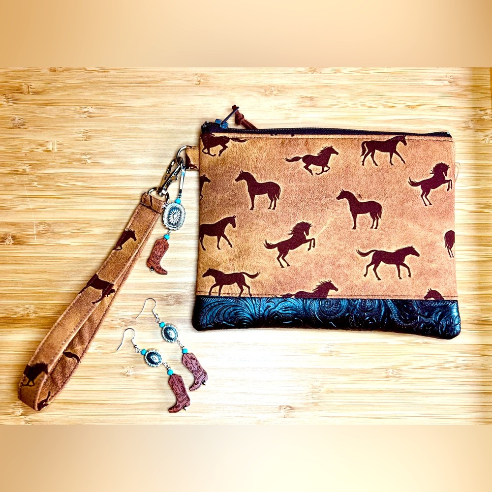 Brown Horse Print Wristlet Clutch